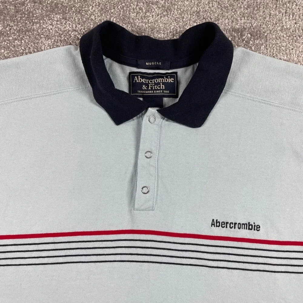 Abercrombie Fitch Polo Shirt Mens Large Muscle Fit Snap Button Y2K Retro Striped